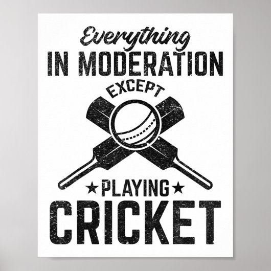 Everything In Moderation Except Playing Cricket  Poster (Voorkant)
