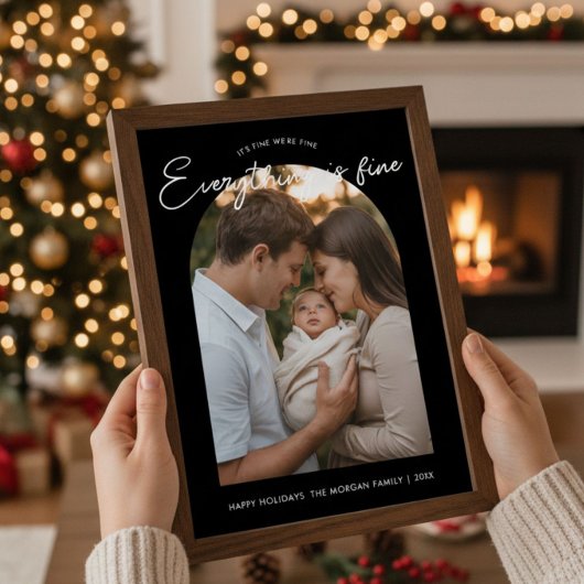 Everything Is Fine Cute Family Holiday Card Feestdagenkaart