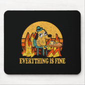 Everything Is Fine Dog Drinking Coffee Burning Mem Muismat (Voorkant)