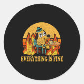 Everything Is Fine Dog Drinking Coffee Burning Mem Ronde Sticker (Voorkant)