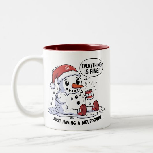 Everything Is Fine Just Having a Meltdown Snowman Tweekleurige Koffiemok (Links)