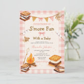 Everything S'more Fun Pink Baby Shower Gingham Kaart (Staand voorkant)