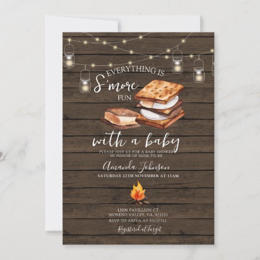 Everything S'more Fun Wood Baby shower Invitation Kaart (Voorkant)