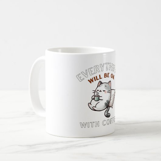 Everything Will Be OK with Coffee Cat Koffiemok (Voorkant links)