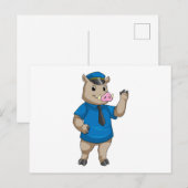 Everzwijn als politieagent met politiepet briefkaart (Voorkant / Achterkant)