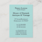 EVE'S BALCONY, Art Deco Ironwork in Aqua en Blauwg Visitekaartje (Achterkant)