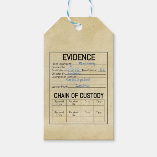 Evidence chain of custody crime game role play  fa cadeaulabel (Voorkant)