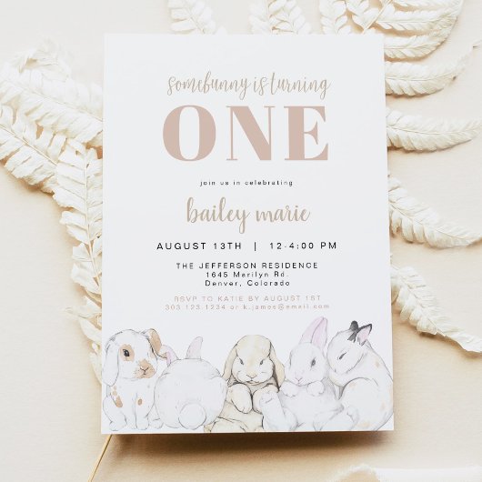 EVIE Cute Pastel Baby Bunny 1st Birthday Kaart