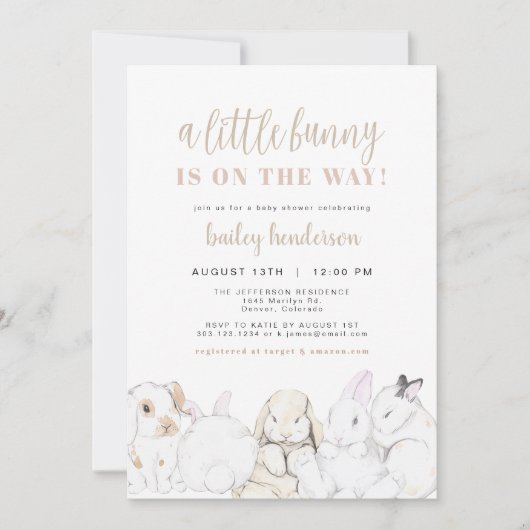 EVIE Cute Pastel Waterverf Bunny Baby shower Kaart (Voorkant)