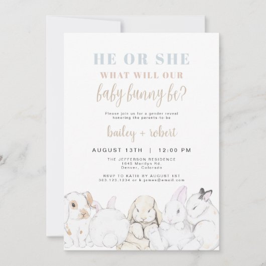 EVIE Cute Pastel Waterverf Bunny Gender onthulling Kaart (Voorkant)