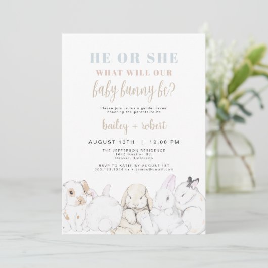 EVIE Cute Pastel Waterverf Bunny Gender onthulling Kaart (Staand voorkant)