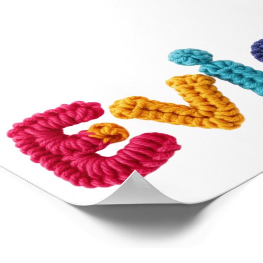 Evie naam in levendige gehaakte patroon poster (Hoek)