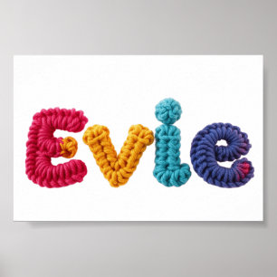 Evie naam in levendige gehaakte patroon poster