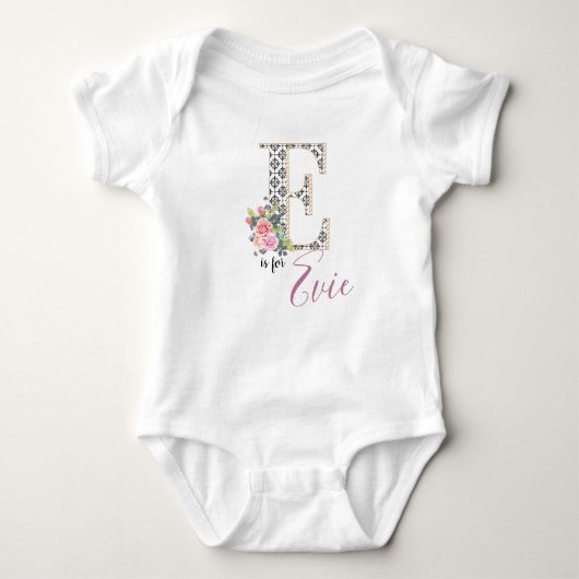Evie Name Baby Outfit Letter E Romper Floral Girl (Voorkant)