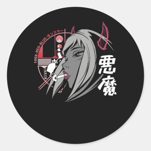 Evil Anime Sad Girl Otaku Japans esthetisch Ronde Sticker (Voorkant)