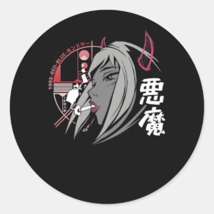 Evil Anime Sad Girl Otaku Japans esthetisch Ronde Sticker