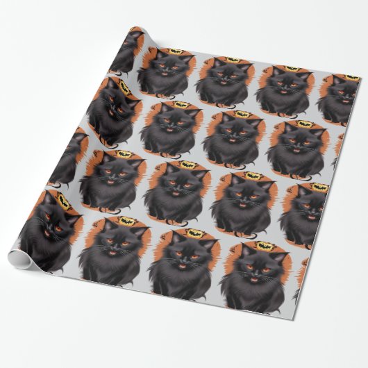 Evil Black Cat Halloween inpakpapier (Uitgerold)