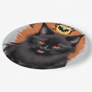 Evil Black Cat Halloween Party Papieren Borden Bordje