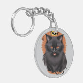 Evil Black Cat Halloween Sleutelhanger (Voorkant Links)