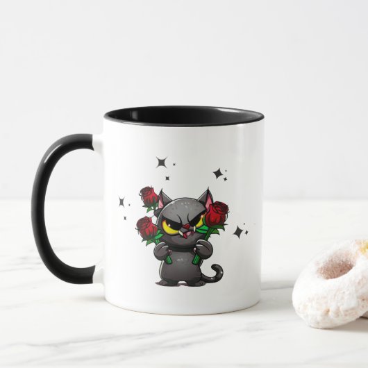 Evil Black Cat Holding Rozen Cool Dark Stars Mok (Met donut)