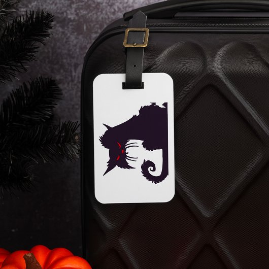 Evil Black Cat Silhouette met rode ogen Bagagelabel