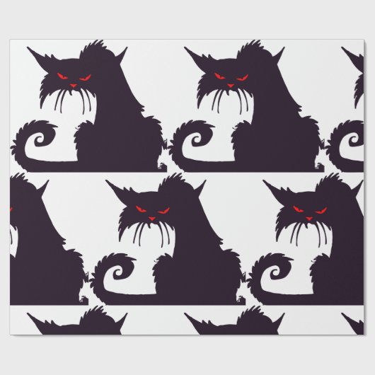 Evil Black Cat Silhouette met rode ogen Cadeaupapier (Vlak)