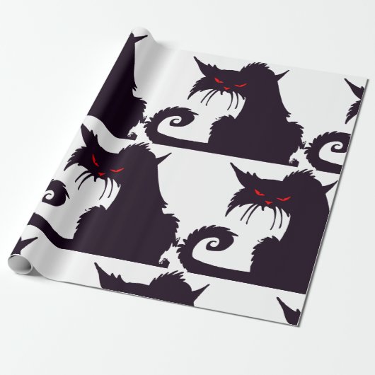 Evil Black Cat Silhouette met rode ogen Cadeaupapier (Uitgerold)