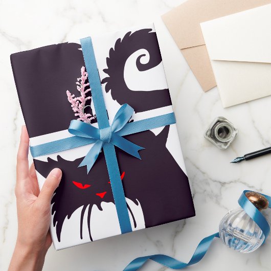 Evil Black Cat Silhouette met rode ogen Cadeaupapier