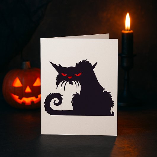 Evil Black Cat Silhouette met rode ogen Kaart