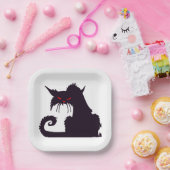 Evil Black Cat Silhouette met rode ogen Papieren Bordje (Feest)