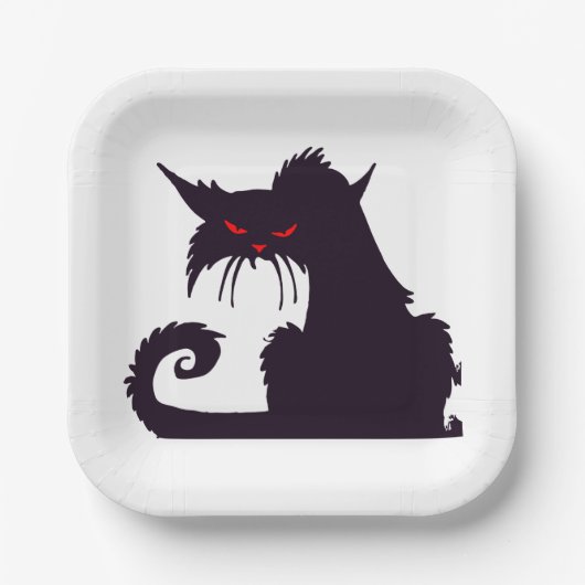 Evil Black Cat Silhouette met rode ogen Papieren Bordje (Voorkant)