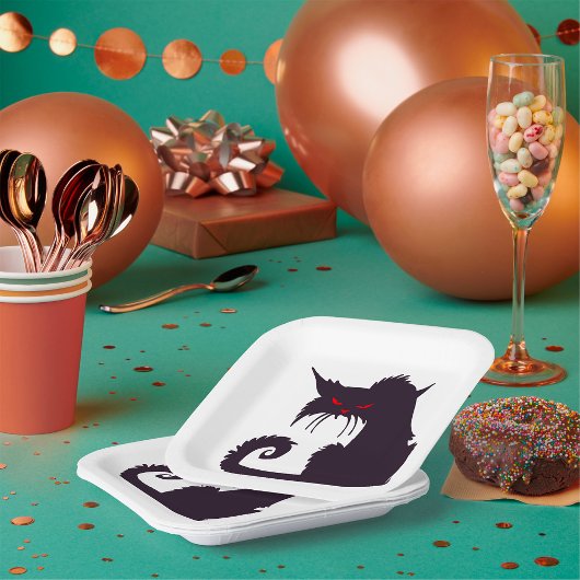 Evil Black Cat Silhouette met rode ogen Papieren Bordje