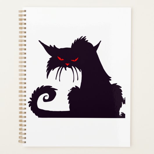Evil Black Cat Silhouette met rode ogen Planner (Voorkant)