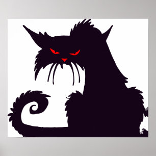 Evil Black Cat Silhouette met rode ogen Poster
