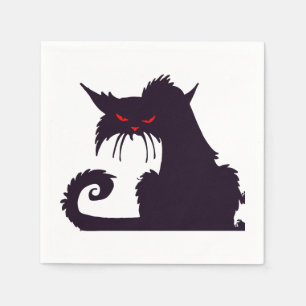 Evil Black Cat Silhouette met rode ogen Servet