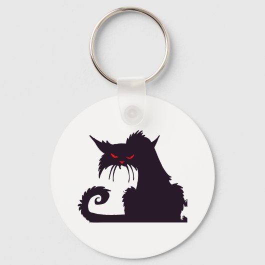 Evil Black Cat Silhouette met rode ogen Sleutelhanger (Voorkant)