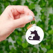 Evil Black Cat Silhouette met rode ogen Sleutelhanger
