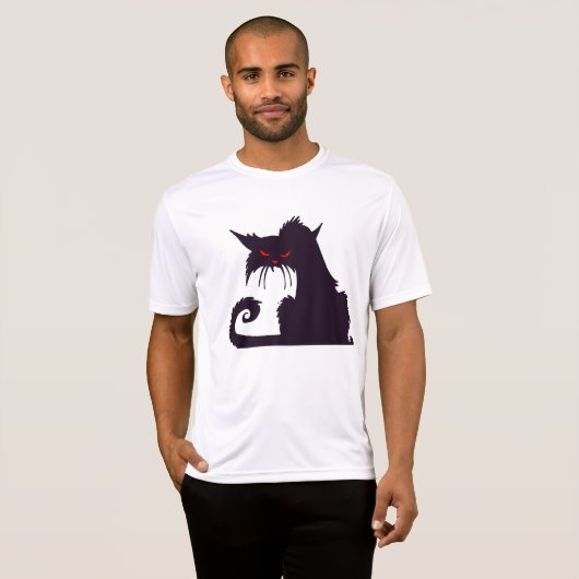 Evil Black Cat Silhouette met rode ogen T-shirt (Voorkant volledig)