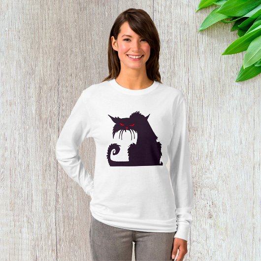Evil Black Cat Silhouette met rode ogen T-shirt