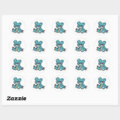 Evil blauwe teddybeer zittend illustratie ronde sticker (Vel)