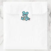 Evil blauwe teddybeer zittend illustratie ronde sticker (Tas)