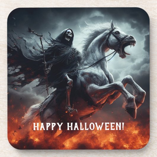 Evil Bord Horse and Death Halloween Bier Onderzetter (Voorkant)
