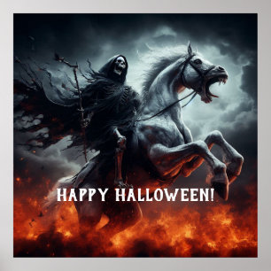 Evil Bord Horse and Death Halloween Poster