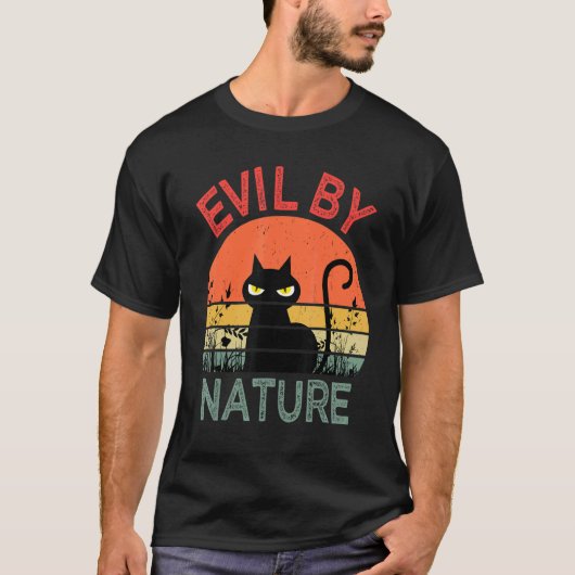 Evil By Nature Retro Cat Men Women T-shirt (Voorkant)