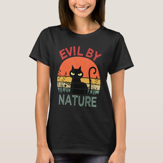 Evil By Nature Retro Cat Men Women T-shirt (Voorkant)