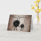 Evil Cartoon Bug Gothic Moederdag Kaart (Gele Bloem)