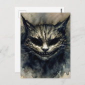 Evil Cat Smiling Waterverf Art Briefkaart (Voorkant / Achterkant)