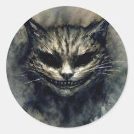 Evil Cat Smiling Waterverf Art Ronde Sticker