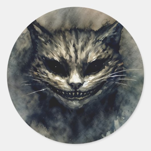 Evil Cat Smiling Waterverf Art Ronde Sticker (Voorkant)