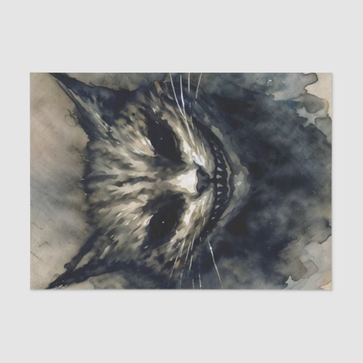 Evil Cat Smiling Waterverf Kunstwerk Tissuepapier (Voorkant)